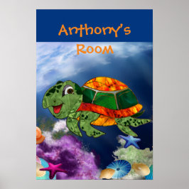 Friendly Sea Turtle in Sea Poster
