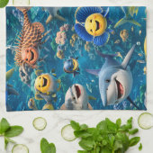 Friendly shark and friends underwater tea towel geschirrtuch (Gefaltet)