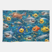 Friendly shark and friends underwater tea towel geschirrtuch (Horizontal)