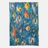 Friendly shark and friends underwater tea towel geschirrtuch (Vertikal)