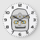 Friendly Silver Robot Head Große Wanduhr (Vorderseite)