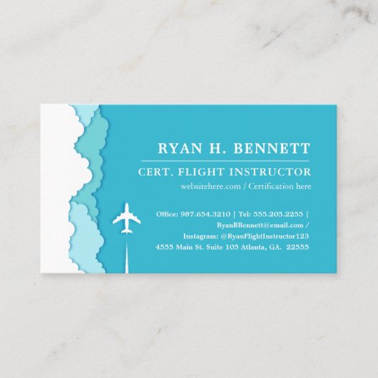 Friendly Skies | Fluglehrer Türkisstil Visitenkarte (Vorderseite)