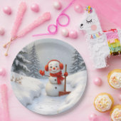 Friendly Snowman with a Red Shovel Pappteller (Party)