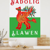 Friendly Welsh Red Dragon, fügen Sie Ihren Text Po Poster (Küche)