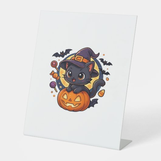 Friendly Witch Hat Cat Niedlich Pastel Kawaii Hall Sockelschild (Vorderseite)