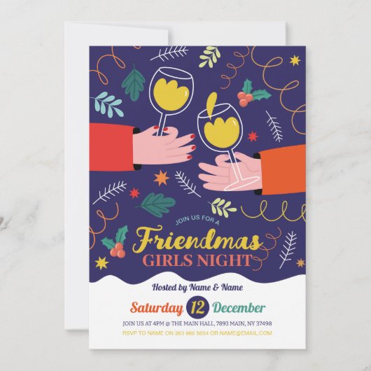 Friendmas Girls Night Drinks Weihnachtsfreunde Einladung (Vorderseite)