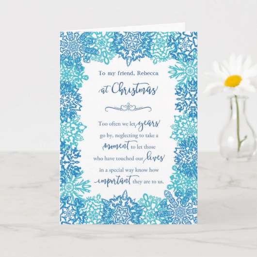 Friends an Christmas Blue Snowflakes Personalisier Karte (Kleine Pflanze)