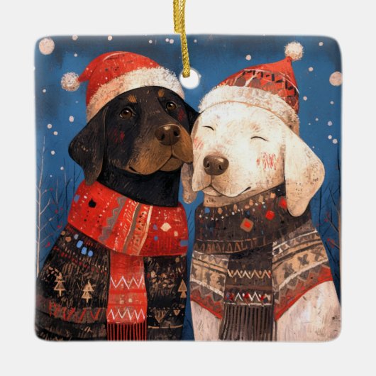Friends Black and Gelbe Labrador Keramikornament (Vorderseite)