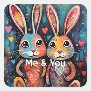 Friends Bunnies langes Herz Quadratischer Aufkleber