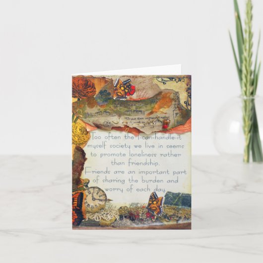 Friends Butterflies Blume Mixed Media Collage Karte (Vorderseite)