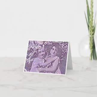 Friends card in purple of two girls hugging karte