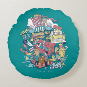 FRIENDS™   Cartoon Collage Rundes Kissen