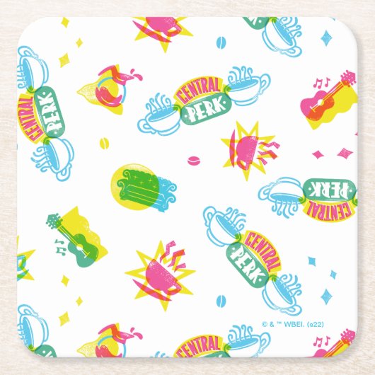 FRIENDS™ | Central Perk Neon Pattern Rechteckiger Pappuntersetzer (Vorderseite)