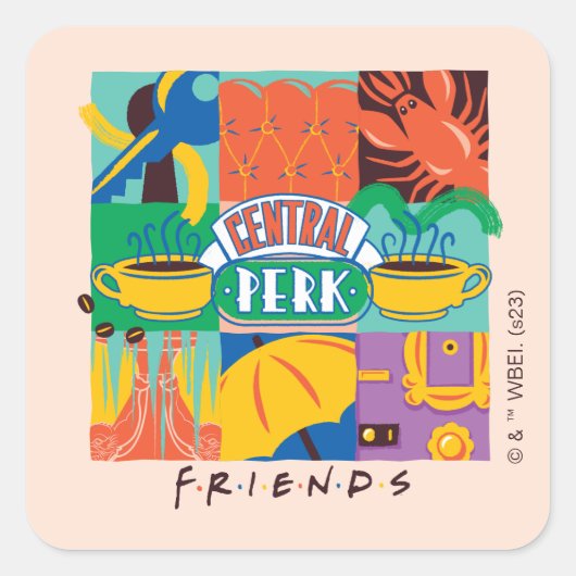 FRIENDS™ | Central Perk Vibrant Graphic Quadratischer Aufkleber (Vorderseite)