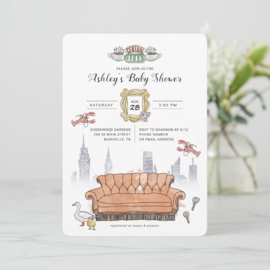 FRIENDS™ | Central Perk Watercolor Babydusche Einladung (Stehend Vorderseite)