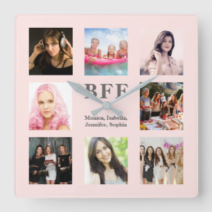 Friends forever bff rose gold photo collage quadratische wanduhr