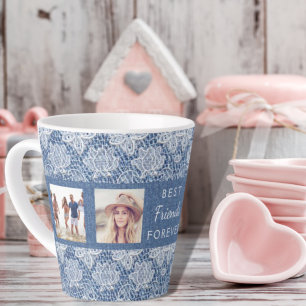 Friends Foto Collage Blue Denim Lace Milchtasse