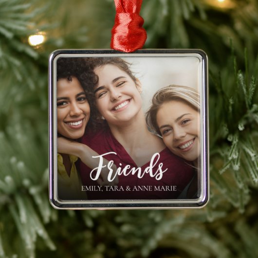 Friends Foto Simple Calligraphy Custom Ornament Aus Metall (Baum)