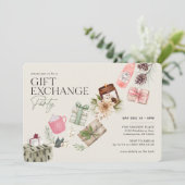 Friends Gift Exchange Green Holiday Party Einladung (Stehend Vorderseite)