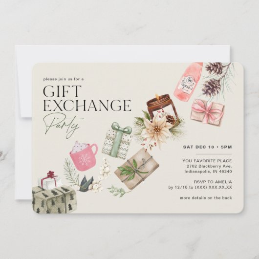Friends Gift Exchange Green Holiday Party Einladung (Vorderseite)