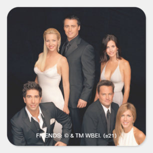 FRIENDS™ Gruppe in schwarz-weißer Formalkleidung Quadratischer Aufkleber
