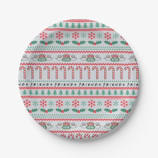 FRIENDS™ | Hässliches Weihnachtspullover-Muster Pappteller (Vorderseite)