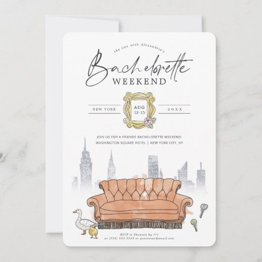 FRIENDS™ | Junggeselinnen-Abschied Watercolor Einladung (Vorderseite)