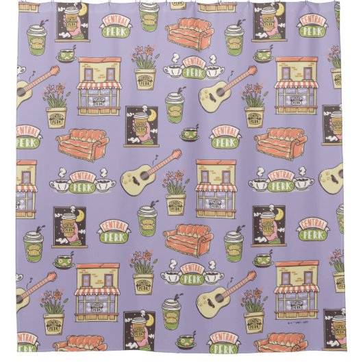 FRIENDS™ | Lila Icon Muster Duschvorhang (Vorderseite)