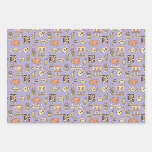 FRIENDS™ | Lila Icon Muster Geschenkpapier Set (Vorderseite 2)