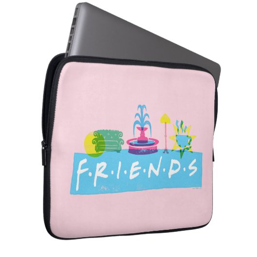FRIENDS™ | Logo mit Symbolen Laptopschutzhülle (Vorne Rechts)
