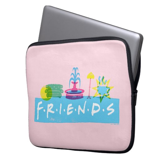 FRIENDS™ | Logo mit Symbolen Laptopschutzhülle (Vorderseite Links)