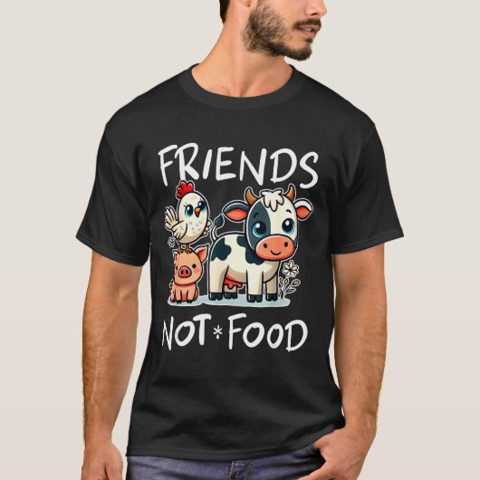 Friends Not Food Funny Vegan Vegetarian Cute Anima T-Shirt (Vorderseite)
