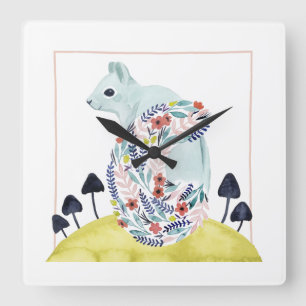 Friends of Clementine Folk Art Squirrel Quadratische Wanduhr