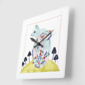 Friends of Clementine | Folk Art Squirrel Quadratische Wanduhr (Winkel)