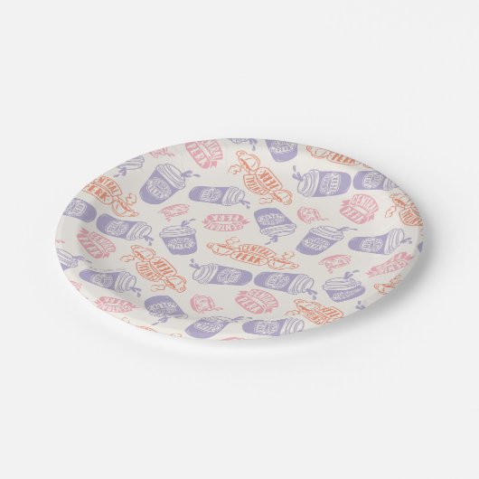 FRIENDS™ | Pastell Central Perk Muster Pappteller (Schrägansicht)