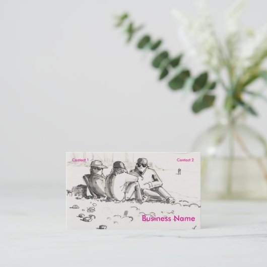 Friends sat on beach drawing visitenkarte (Stehend Vorderseite)