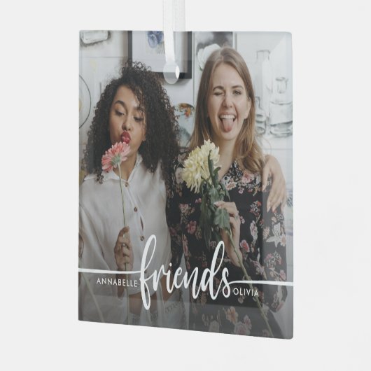 Friends Script Modernes Foto Ornament Aus Glas (Vorderseite links)