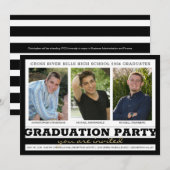 Friends Siblings Graduation Party Black 3 Foto Einladung (Vorne/Hinten)