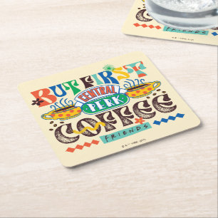 FRIENDS™   Zuerst Kaffee Lebendiges Grafikdesign Rechteckiger Pappuntersetzer