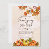 Friendsgivig Erntedank Fall Blattpflanzenkürbis Einladung (Vorderseite)