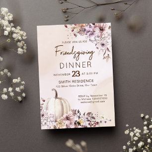 Friendsgivig Erntedank Fall Blattpflanzenkürbis Einladung