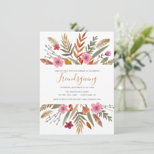 FRIENDSGIVING ABENDESSEN LADEN AQUARELL-LAUB EIN EINLADUNG (Stehend Vorderseite)