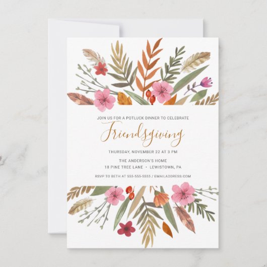 FRIENDSGIVING ABENDESSEN LADEN AQUARELL-LAUB EIN EINLADUNG (Vorderseite)