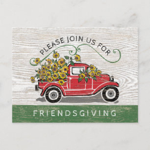 Friendsgiving Abendessen-Vintage rote Einladungspostkarte