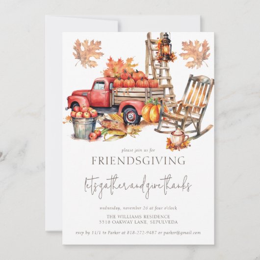 Friendsgiving Autumn Watercolor Truck Einladung (Vorderseite)