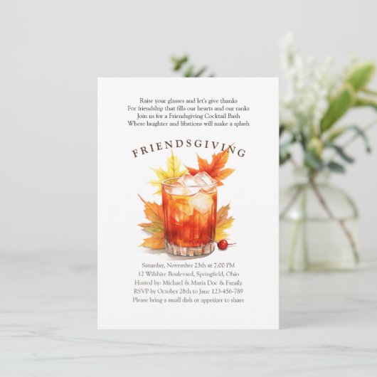 Friendsgiving Cocktails Erntedank Party Einladung (Stehend Vorderseite)