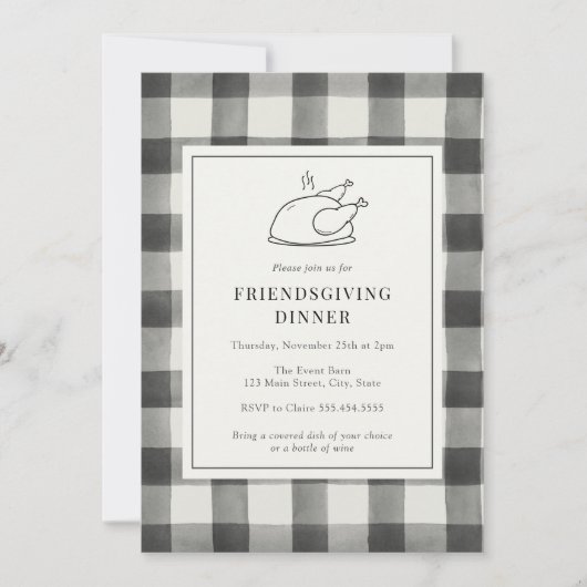 Friendsgiving Dinner Black Buffalo Kariert Einladung (Vorderseite)