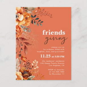 Friendsgiving-Dinner-Einladung herbstliche Blumen Postkarte