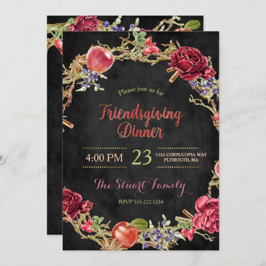 Friendsgiving Dinner Fall Apples Cinnamon Rose Einladung (Vorne/Hinten)