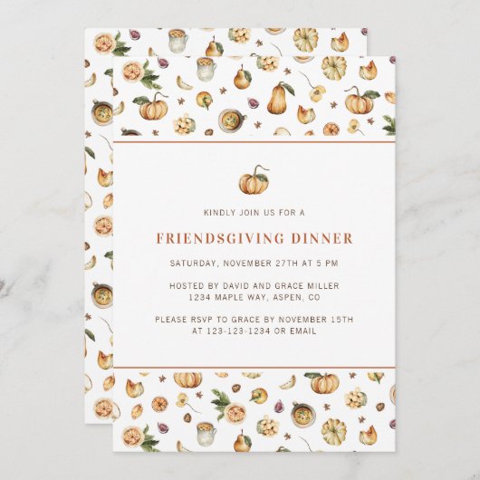 Friendsgiving Dinner Fall Pumpkin Erntedank Einladung (Vorne/Hinten)